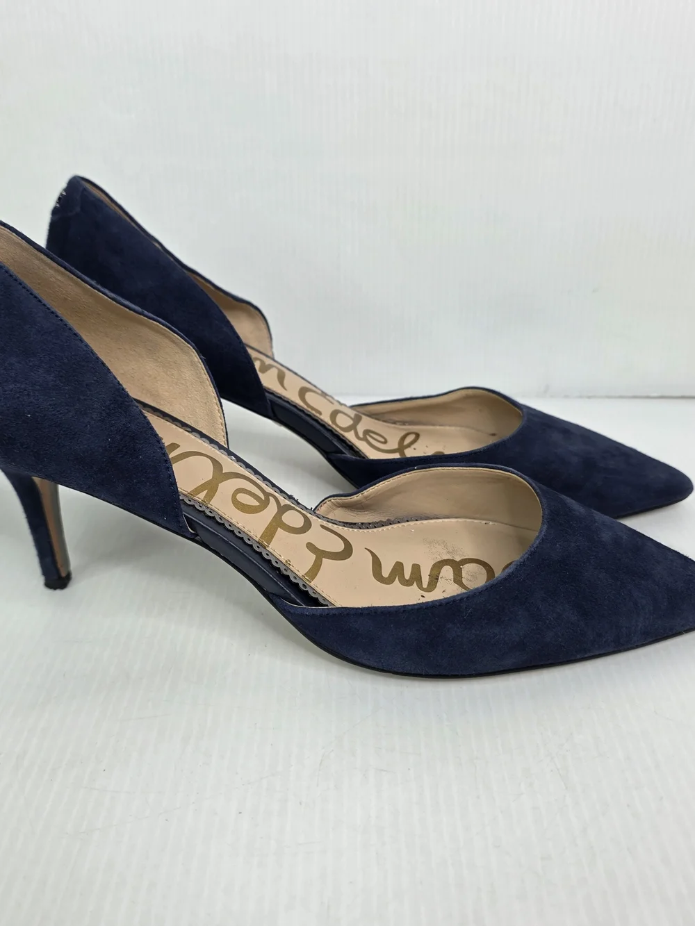 Classic Sam Edelman Navy Suede Pointed-Toe D'Orsay Pumps